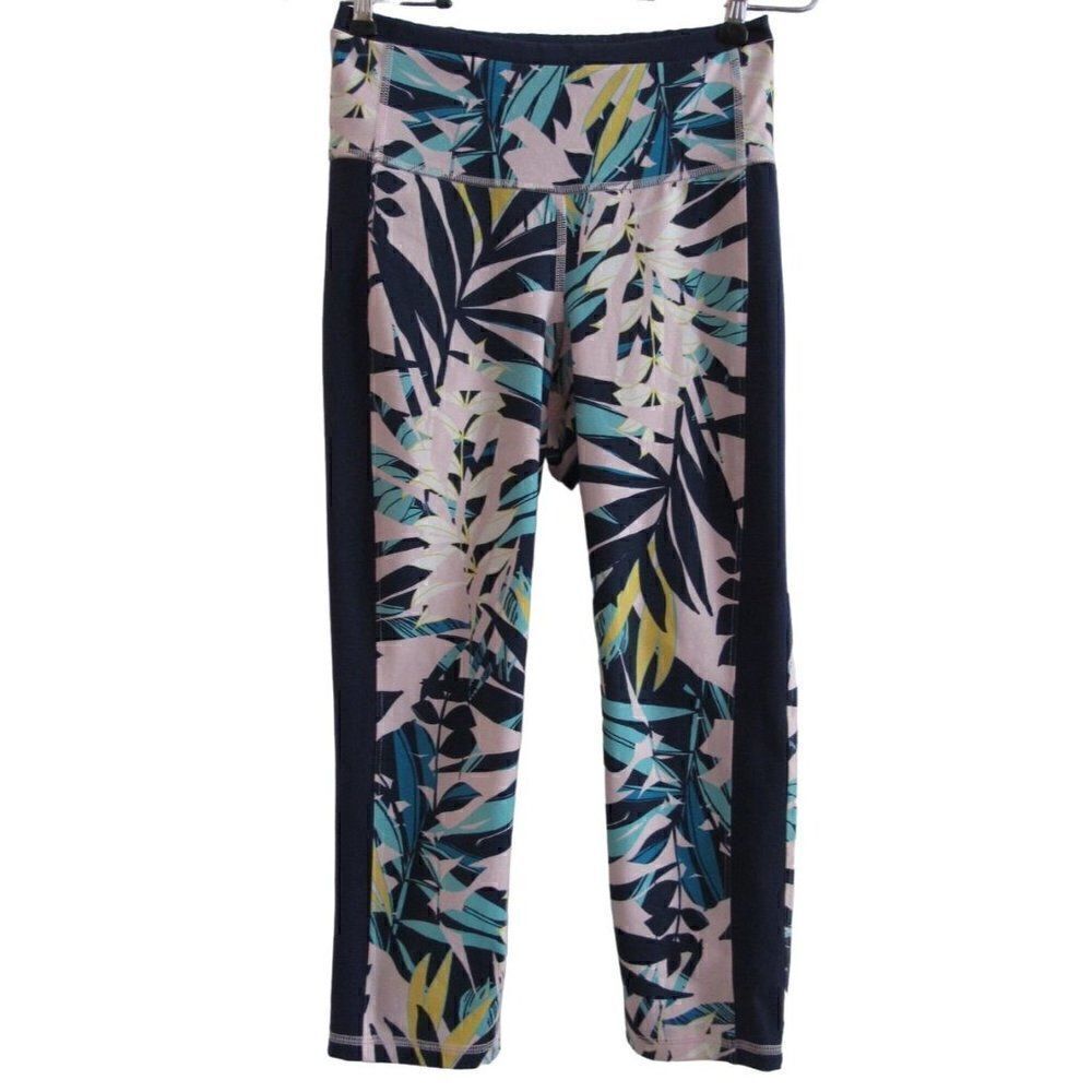 Old Navy Active Elevate Leggings Go Dry Navy Blue & Pink Floral Print XS